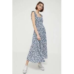 abercrombie & fitch blue floral ruffle sleeve maxi dress